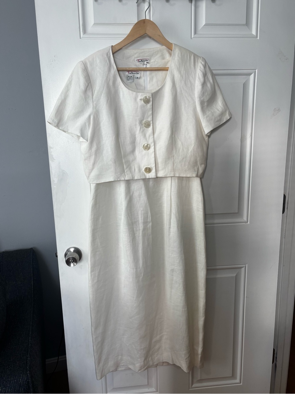 Vintage Talbots linen ivory dress and jacket short sleeve sz 10 white deadstock